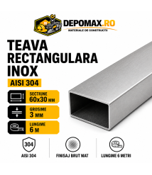 Teava rectangulara inox AISI 304, 60 x 30 x 3 mm, 6 metri